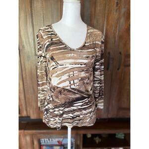 Chico's Size 0 (Small) Knit‎ Top Pullover Brown & Cream